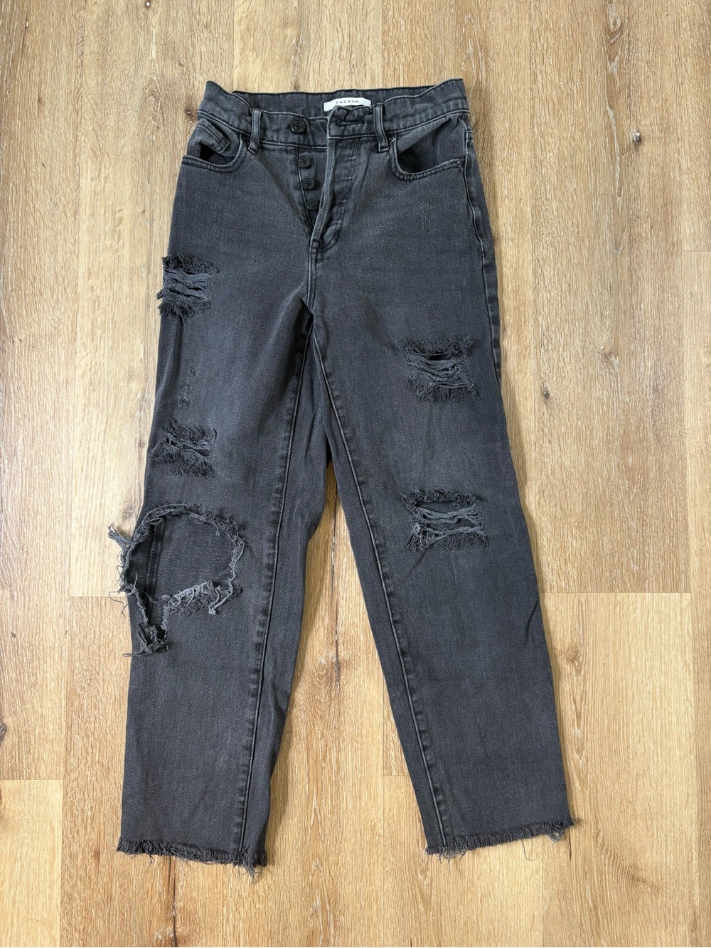 Pacsun Black Distressed High Rise Straight Jeans